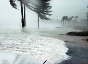 Natural Disaster of a hurricane destroying a beach